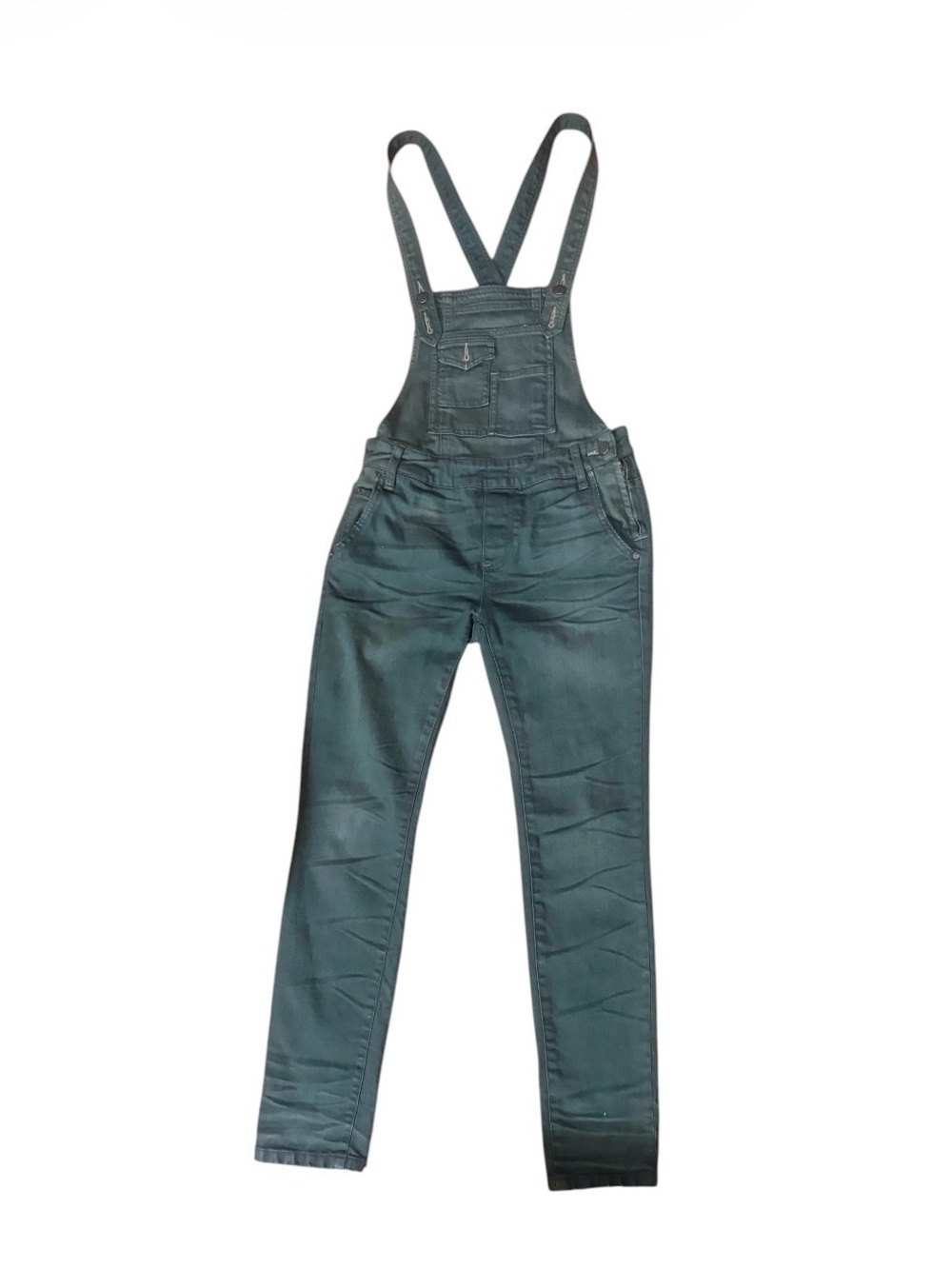 FREE PEOPLE Dark Teal Skinny Denim Overalls